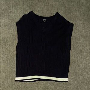 Black Sleeveless Knit Top with White Trim